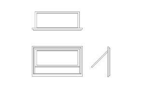 awning window cad block drawing elevation, side and plan views in 2d, dwg model for free download