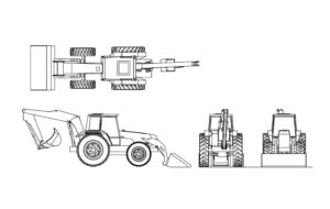 backhoe loader truck cad block drawing all 2d views, dwg file for free download