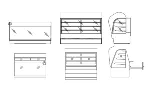 bakery display case, dwg cad block model, elevation and plan views equipment, file for free download