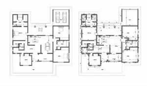 Architectural plan with dimensions CAD drawing in DWG format of large house with terrace facing the courtyard plan for free download.