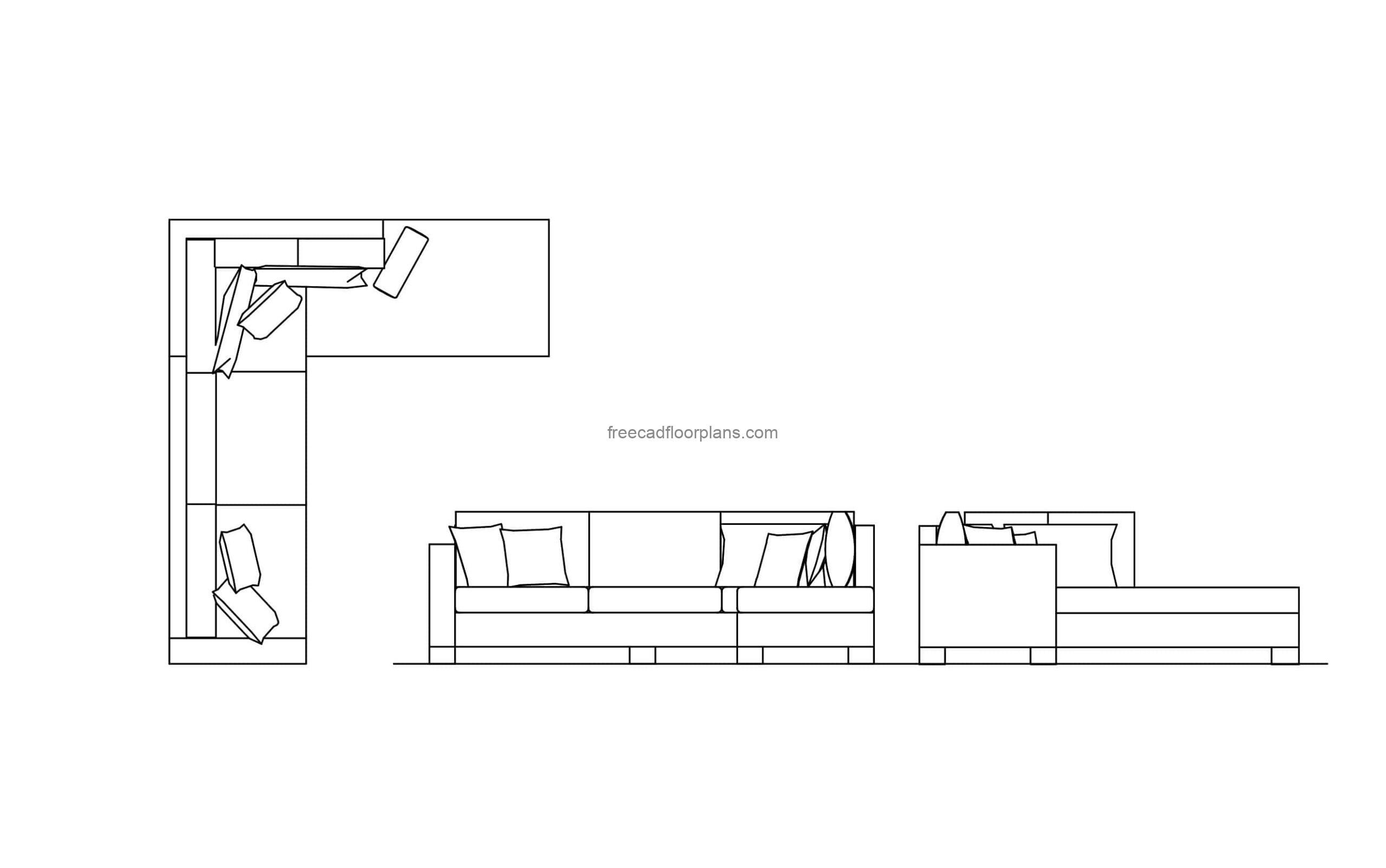 modern corner black sofa cad block drawing, dwg model for free download