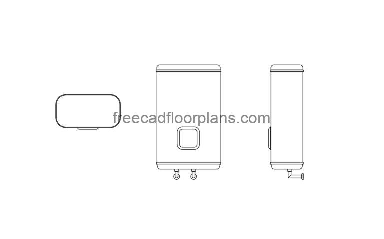 dwg drawing cad block of an boiler water heater top, side and front views