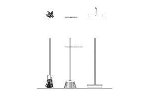 dwg drawings with front and plan views of brooms and mop dwg model for free download