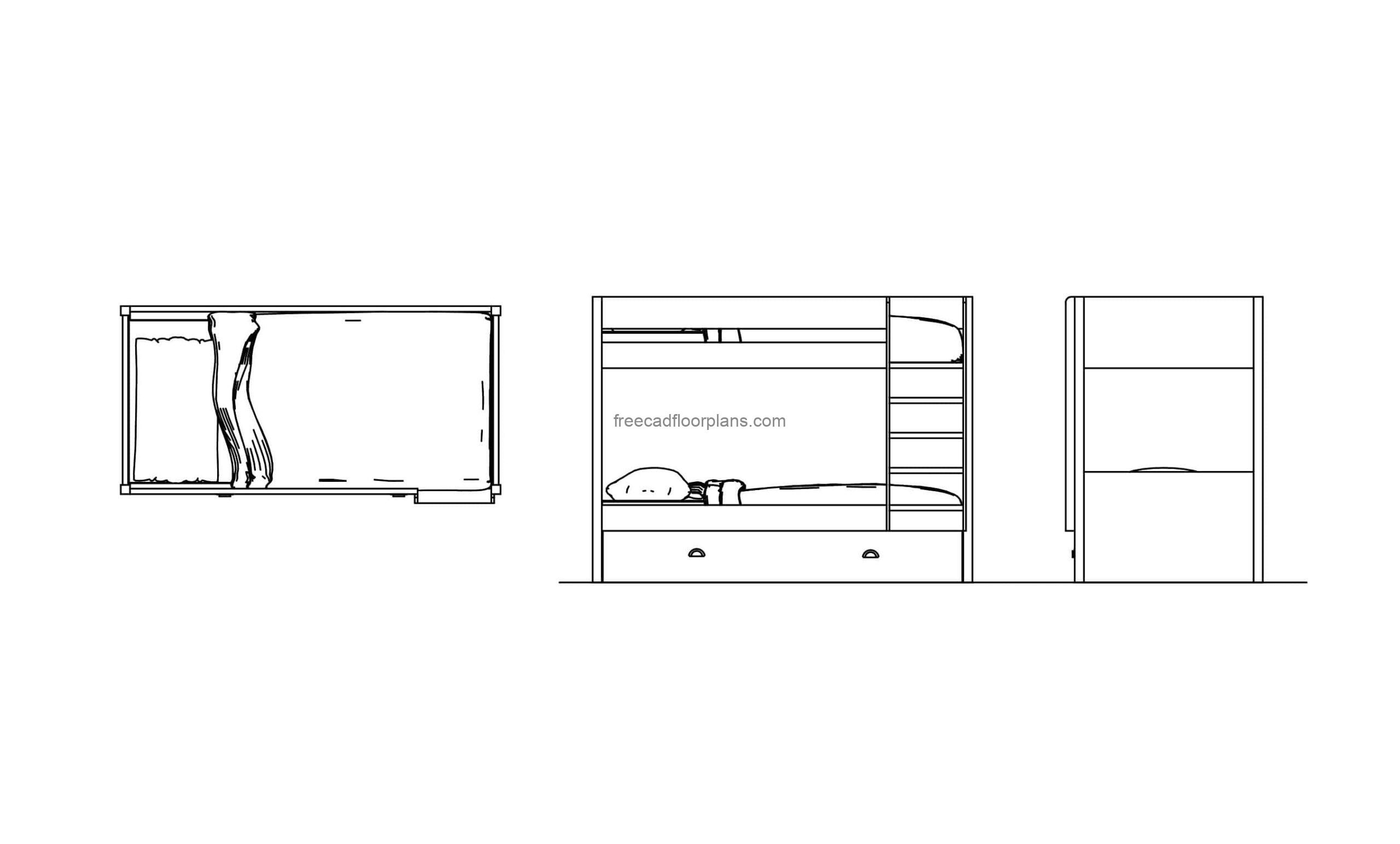 bunk bed cad block drawing with all 2d views included file for free download