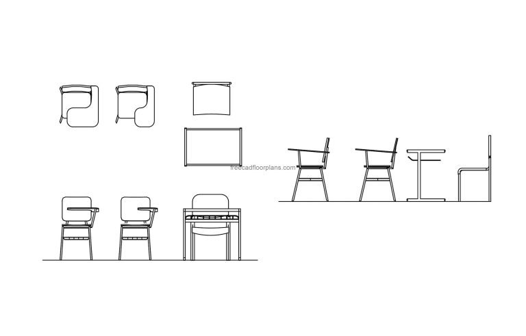 classroom chairs drawing cad block dwg format elevation and plan views for free download