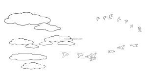 drawing in dwg format cad block of clouds and birds 2d view file for free download