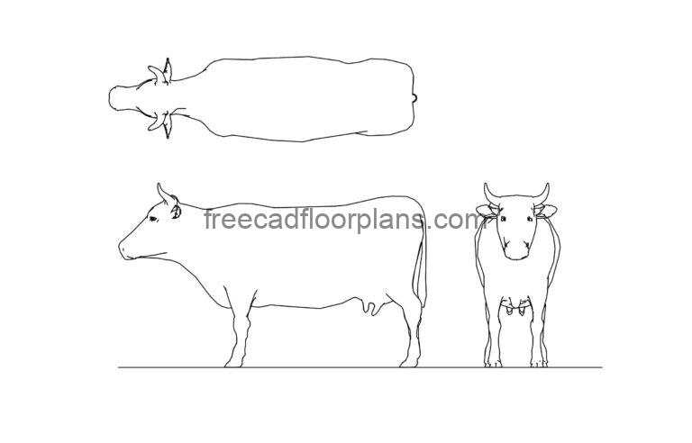 Cow, Plan & Elevation, Autocad Block