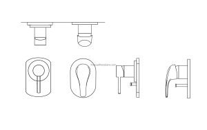 cad block drawing of various diverter taps, all 2d views include file for free download
