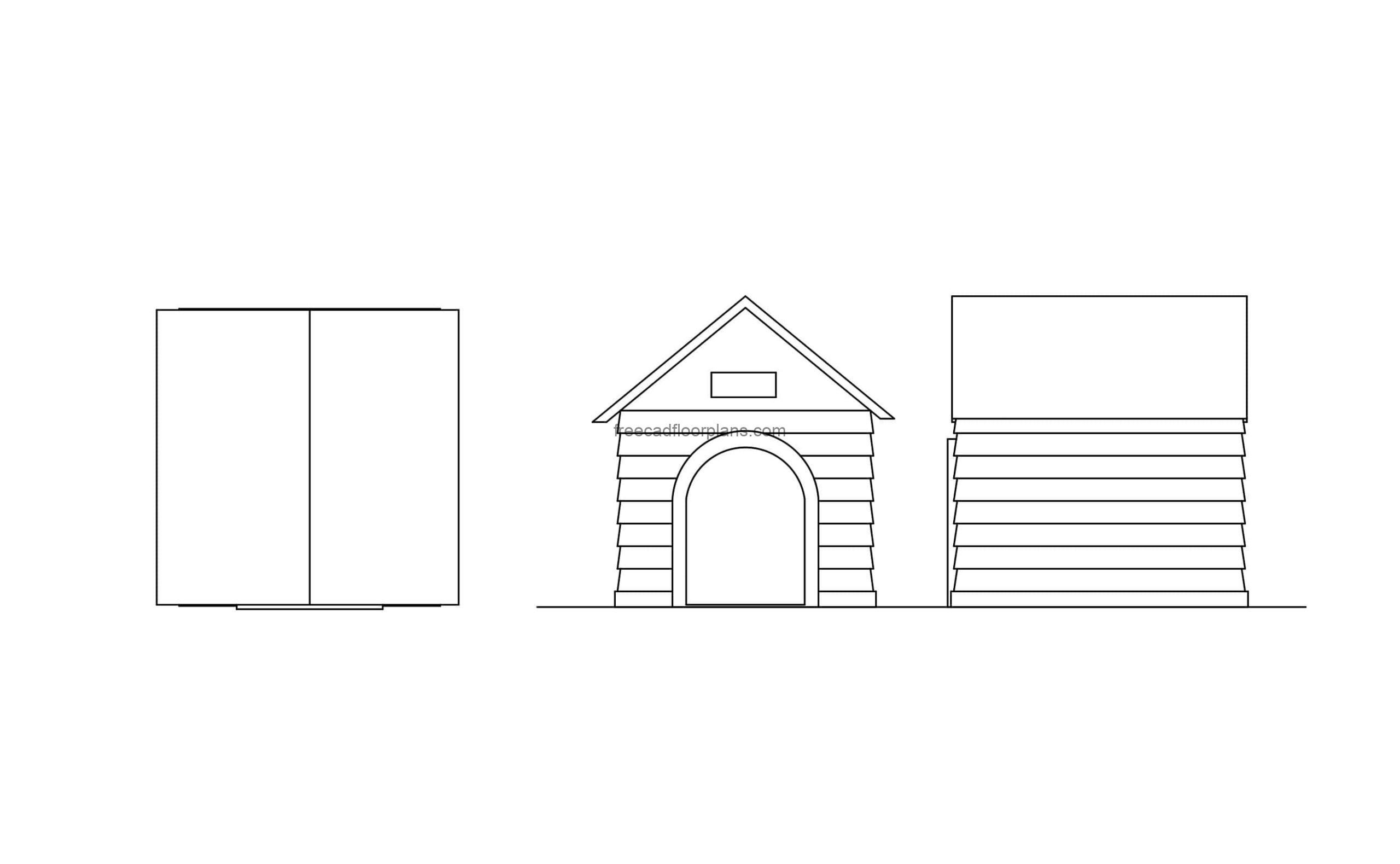 dog house drawign elevantion and plan views cad block for free download