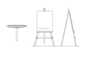 easel stand cad block front, side and top views for free download