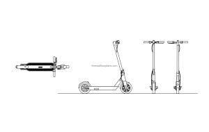 drawing of an electric scooter cad block dwg format all 2d views plan and elevations file for free downlad