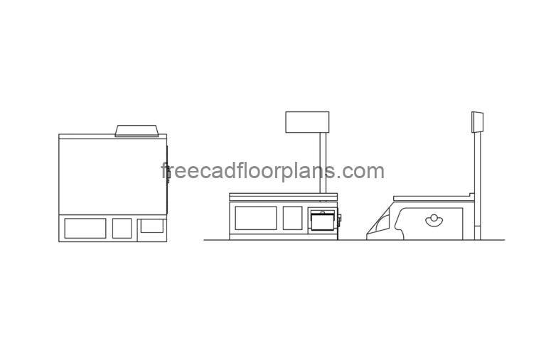 CAD block of a food weight scale in dwg format elevations and plan layout for free download