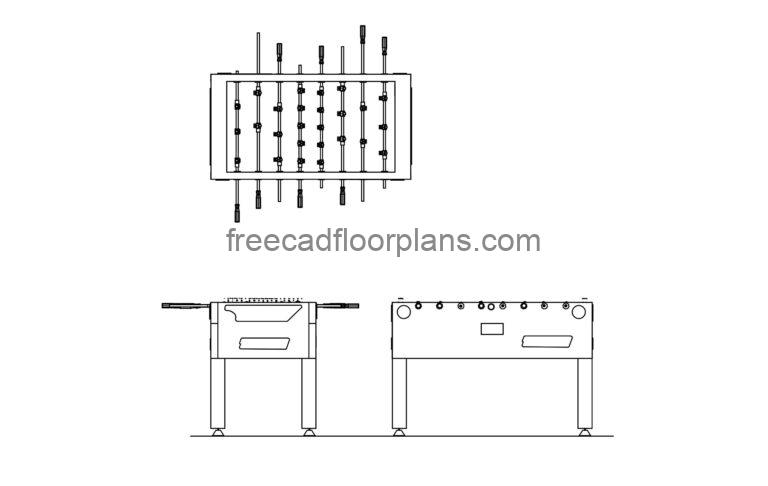 foosball table 2d drawing dwg model with all views include cad block for free download