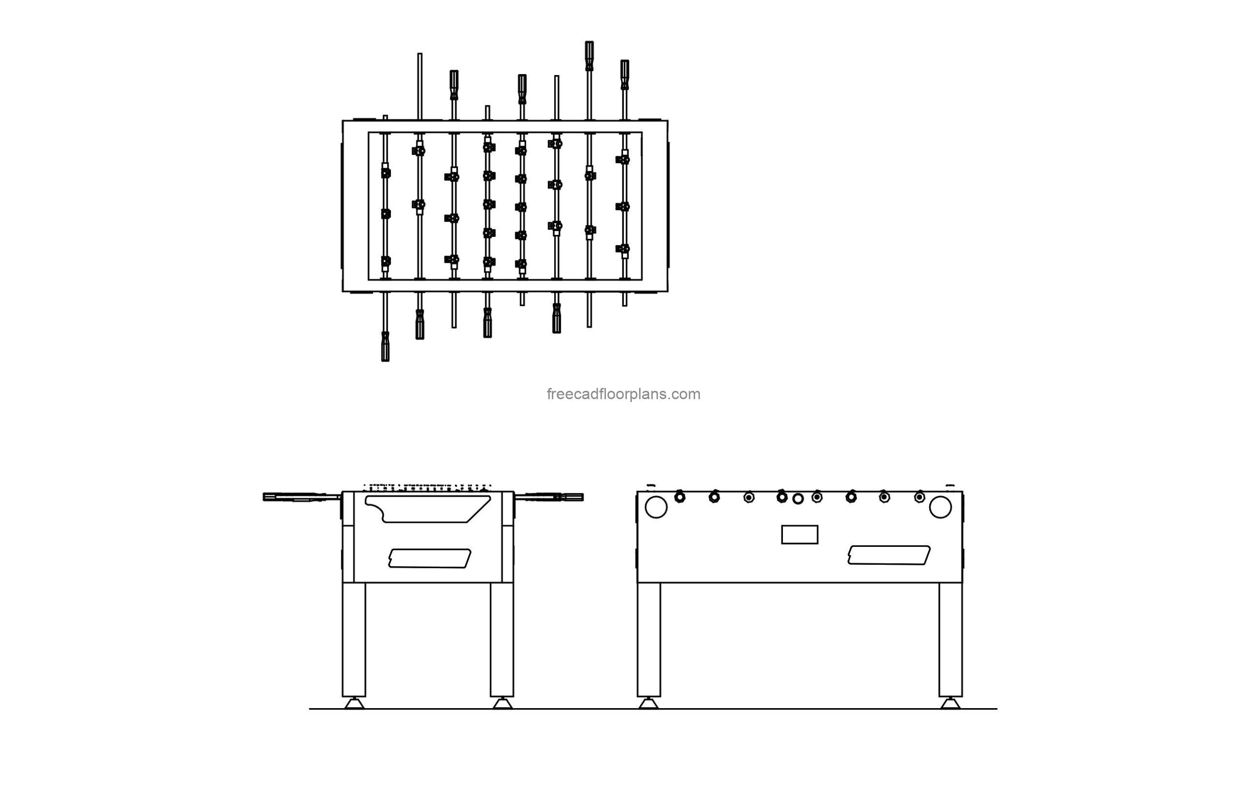 foosball table 2d drawing dwg model with all views include cad block for free download