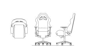 gaming chair drawing in dwg CAD block format, with front, and plan views file for free download