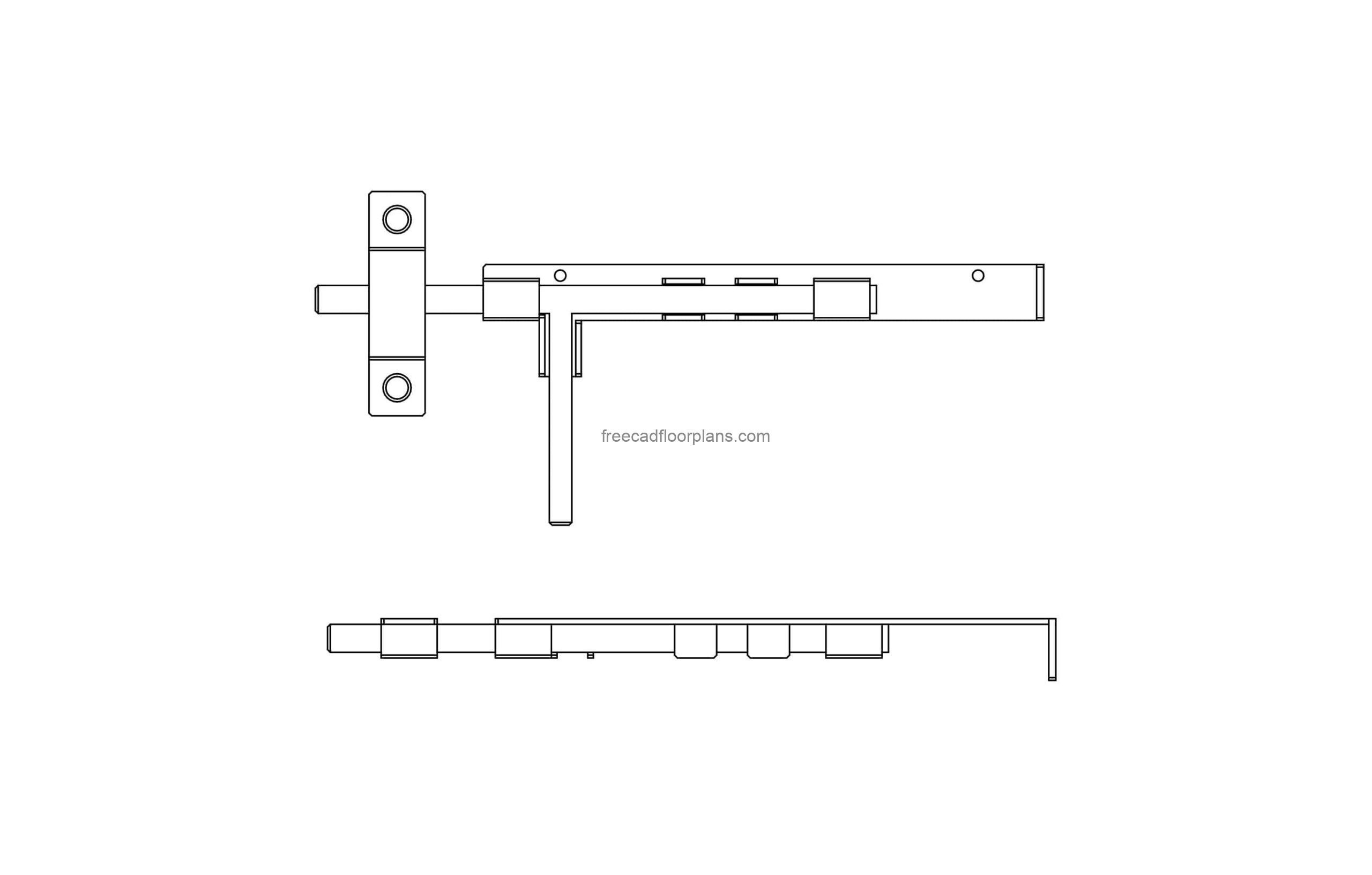 front and elevation cad block drawing of a gate latch, dwg file for free download