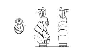 cad block drawing of a golf bag with all 2d views dwg file for free download