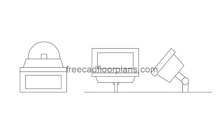 ground mount flood light drawing elevations and side views for free download cad block file