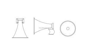 horn speaker cad block drawing all 2d views dwg model for free download