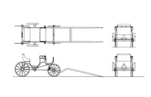 drawing of a horse carriage elevation and plan views cad block for free download