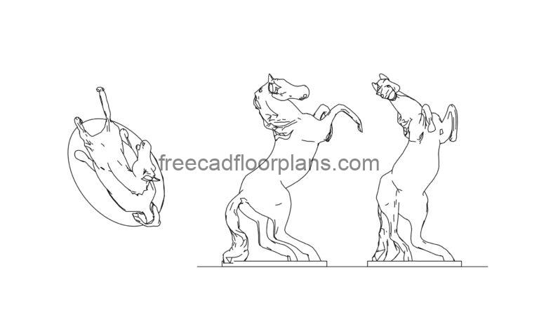 Horse Sculpture, All 2D Views, Autocad Block