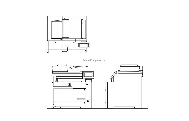 2d drawing of an hp laserjet printer dwg file cad block