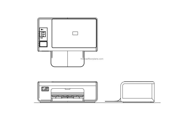 hp printer drawing 2d cad block with all 2d views for free download