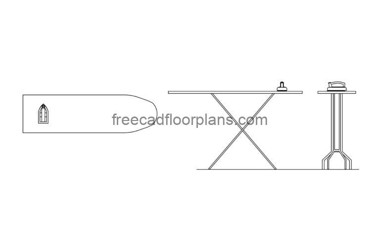 cad block of an ironing board with plan and elevations views dwg drawing for download