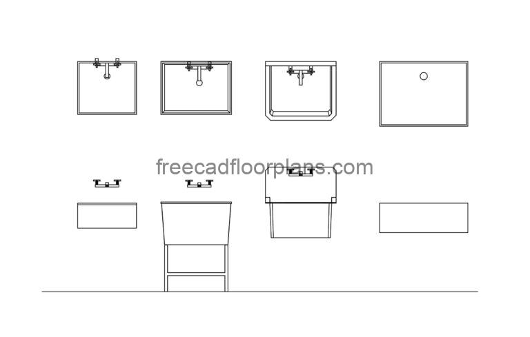 2d drawings of laundry sinks cad block in dwg format all 2d views