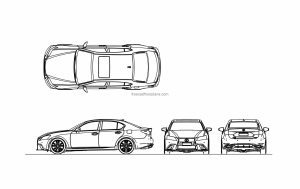 lexus e 350 s cad block drawing all 2d views file in dwg model for free download