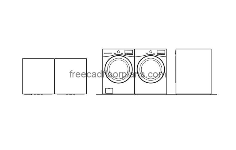 LG Washer & Dryer dwg model cad block with all 2D views include