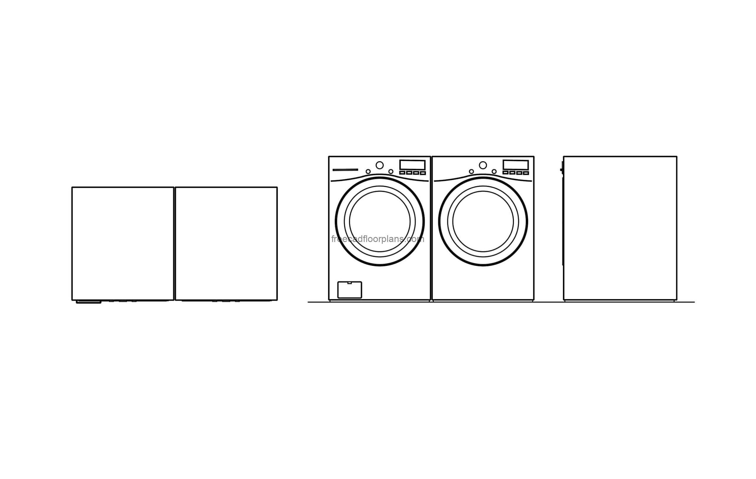 LG Washer & Dryer dwg model cad block with all 2D views include