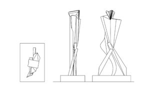 modern art sculpture drawing elevations and plan views 2d, cad block dwg format file for free download