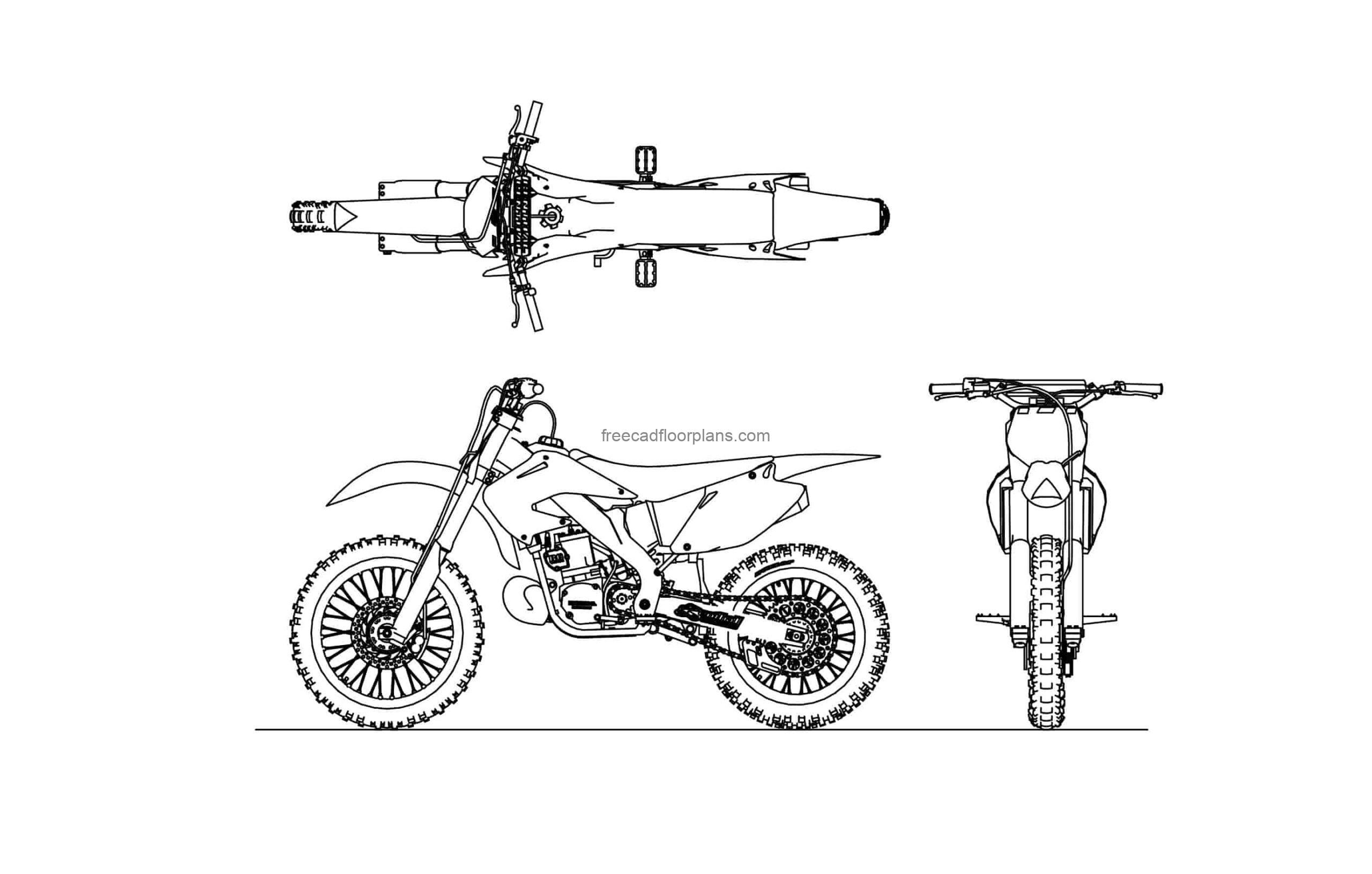 motocross dirtbike cad model drawing plan and elevations model cad block for free download
