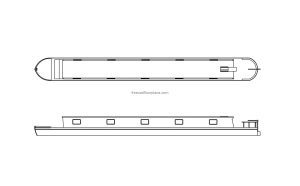 narrowboat 2d drawing cad block with front and plan views file for free download