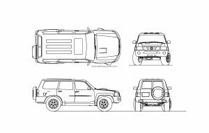 drawing of a nissan patrol car cad block model for free download