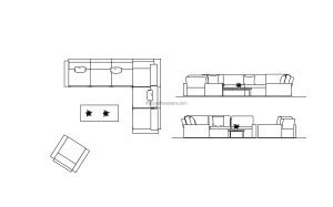 dwg cad block drawing of an outdoor lounge sofa elevations and plan views for free download