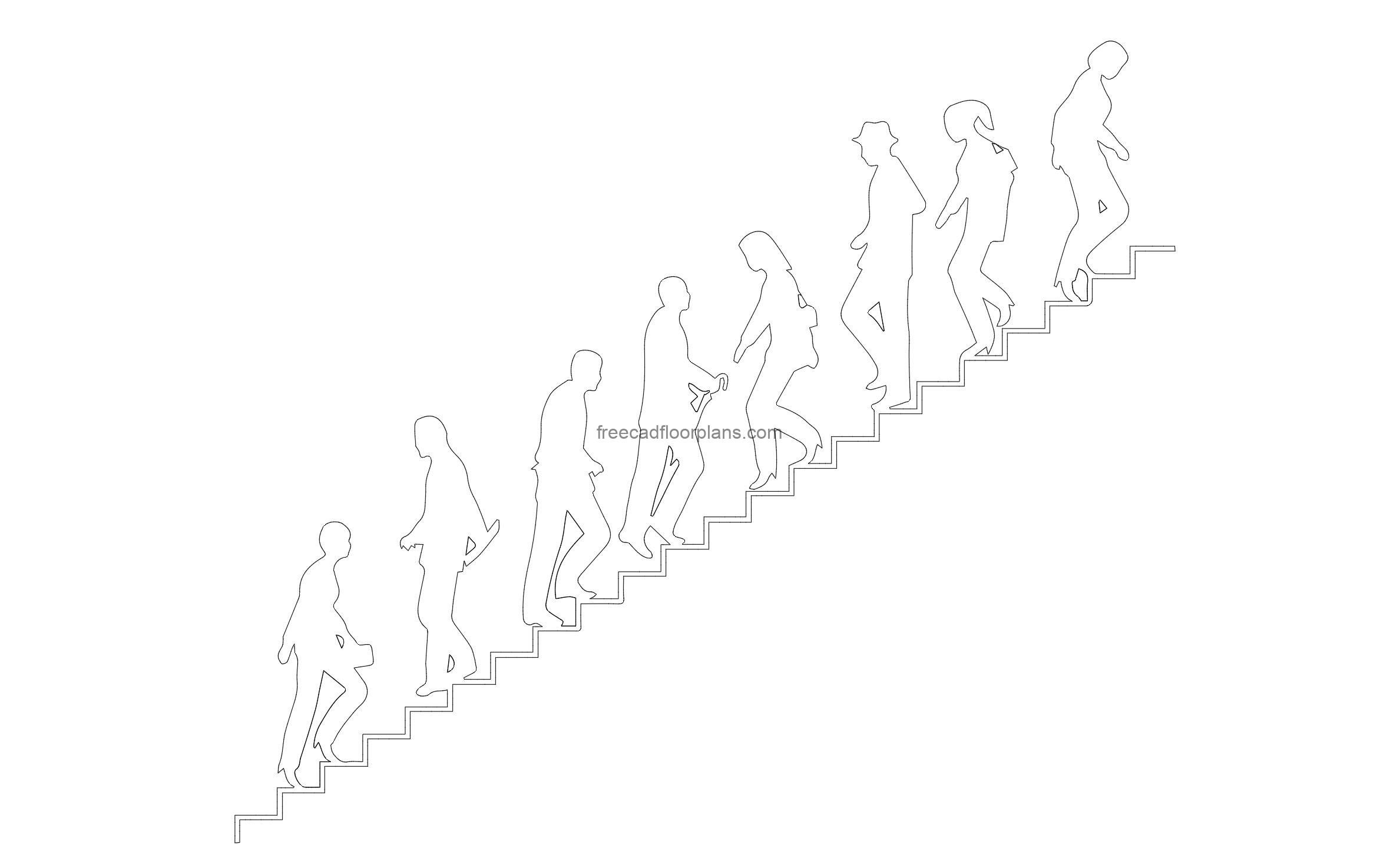 people walking up stairs cad drawing elevation for free download