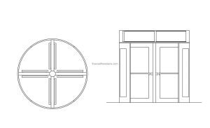 revolving door cad block drawing plan and elevation 2d views file for free download