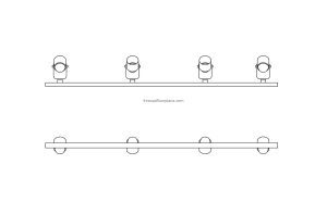 drawing of a 48 inches rails of a spot celing lights cad block dwg format elevation and plan views