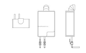 tankless water heater front, side and plan views cad block file for free download