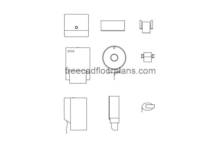 Toilet Paper Dispensers, 2D Views, Autocad Block