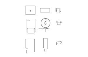 drawing of differents toilet paper dispensers 2d views, cad block, elevations and plan