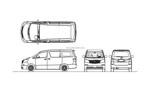 toyota alphard drawing 2d elevations and plan, cad block in dwg format for free download