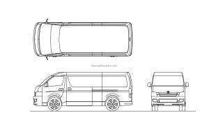 toyota hiace cad drawing model 2d views, plan and elevations, cad block file for free download