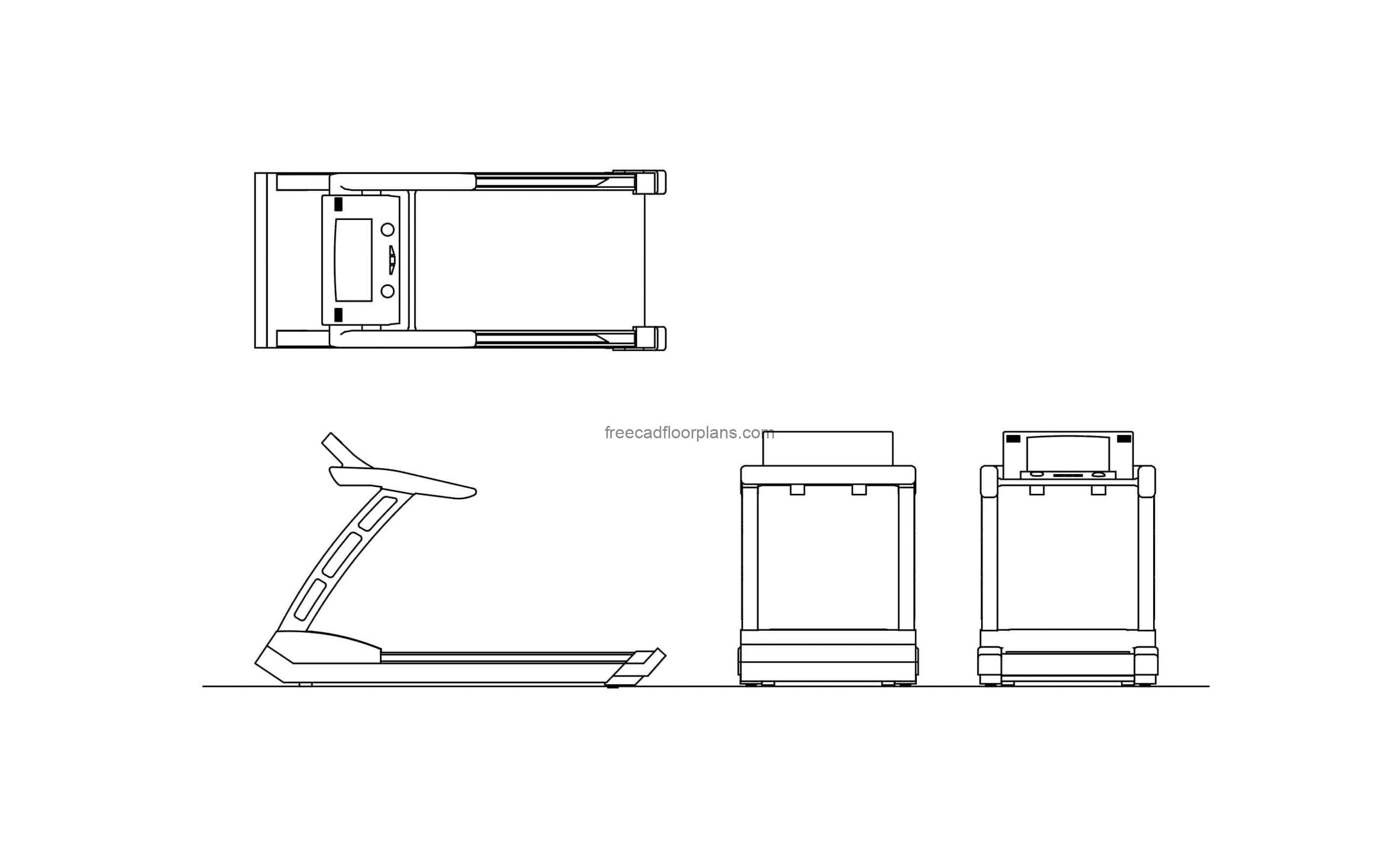 treadmill drawing cad block all 2d views with elevation and plan dwg model for free download
