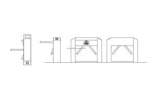 tripod turnstile cad block drawing all 2d views, plan and elevations, dwg model for free download