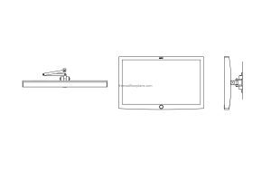 cad block drawing of wall mounted tv fron, top and side views dwg file for free download