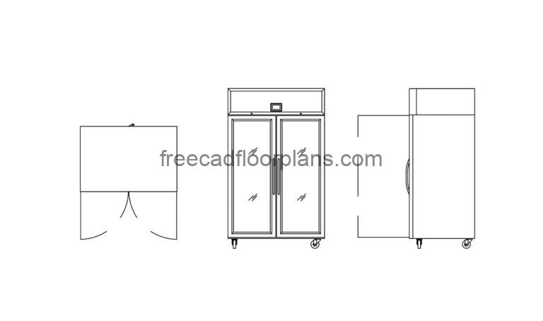Two-Door Refrigerator, 2D Views, Autocad Block