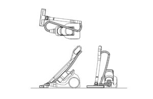 autocad block of a upright vacuum cleaner all 2d views, dwg file plan, front and side elevations file for free download